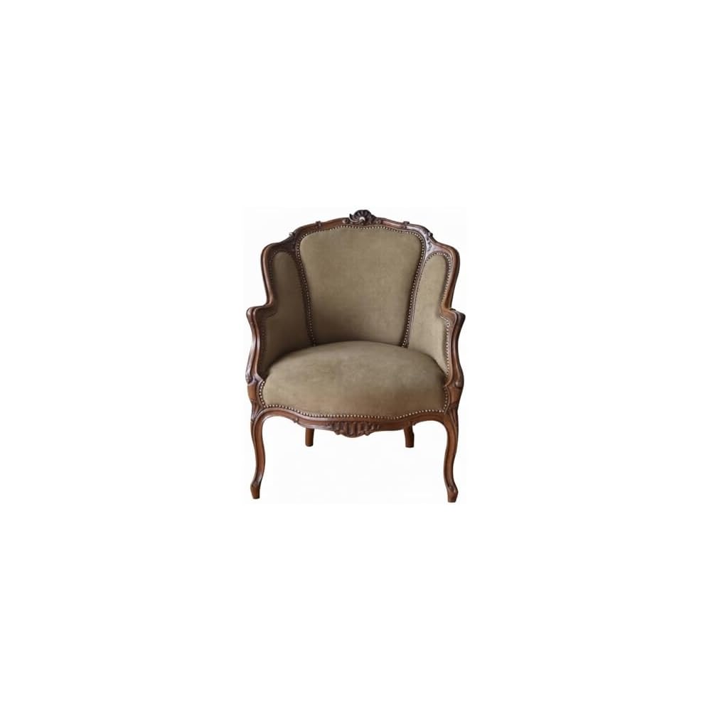 Vintage Solid Wood Accent Armchair, Upholstered Lounge Chair with Carved Frame and Nailhead Trim, Classic Single Sofa Chair for Living Room, Bedroom Studio