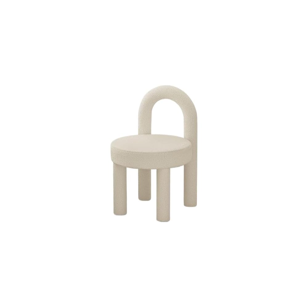 Stylish White Plush Comfort Dressing Chair with Backrest - Space-Saving Makeup & Office Chair for Small Spaces - Cute Design for Living Room & Home Office