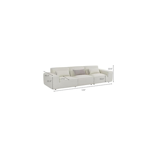 134" Oversized Minimalist-Modern Modular Sectional Sofa, Low Profile Feather Deep Seats Upholstered in Imitation Leather, White