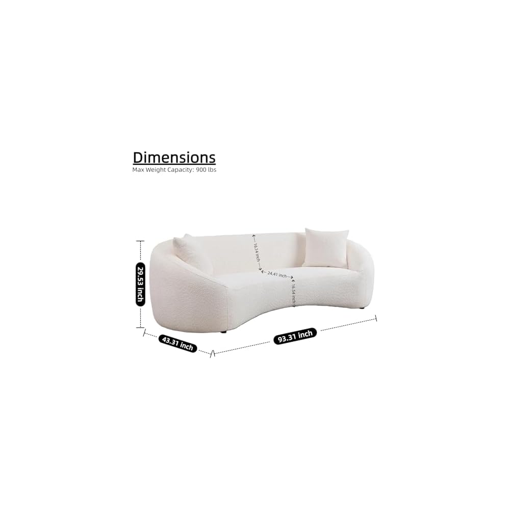 93.31 Inch White Curved Boucle Sofa, 3-Seater Solid Wood Frame