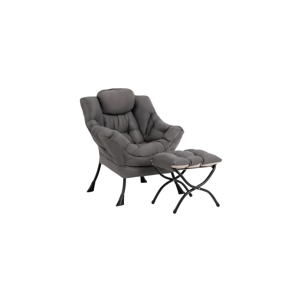 Welnow Lazy Chair with Ottoman, Reading Chair with Footrest,Royal Blue