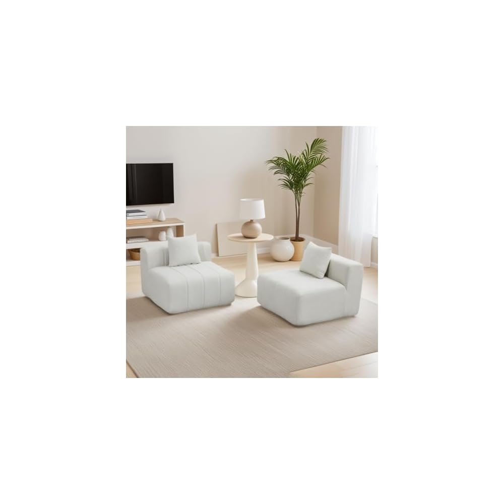 Sectional Sofa with 2 Pillows, Chenille Symmetrical Modular Design
