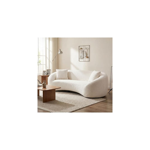 93.31 Inch White Curved Boucle Sofa, 3-Seater Solid Wood Frame