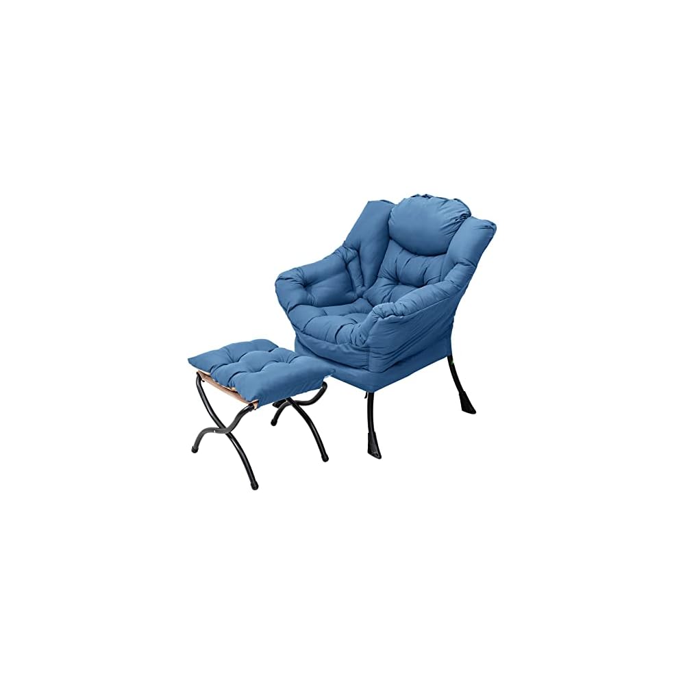 Welnow Lazy Chair with Ottoman, Reading Chair with Footrest,Royal Blue