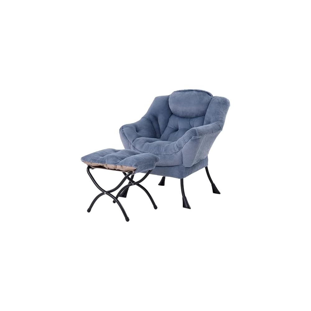 Welnow Lazy Chair with Ottoman, Reading Chair with Footrest,Royal Blue