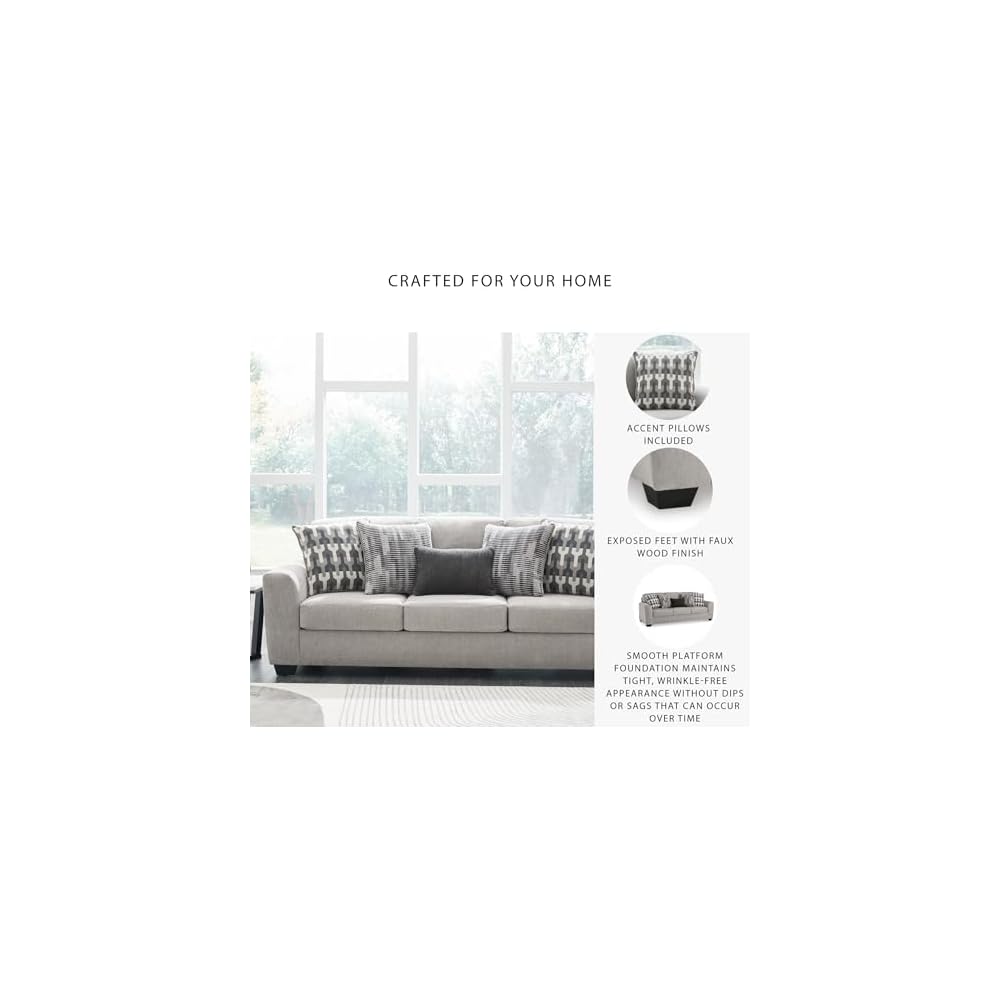 Signature Design by Ashley Sofa, 97 in, Gray Chenille, No Assembly Required