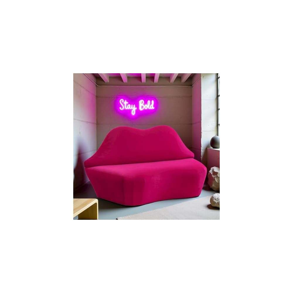 Starlight Canyon Home Hot Pink Velvet Loveseat with Sculpted Back, A Unique Lips Sofa Design