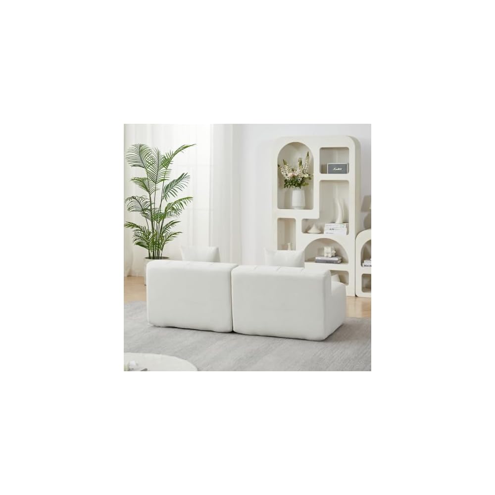 Sectional Sofa with 2 Pillows, Chenille Symmetrical Modular Design
