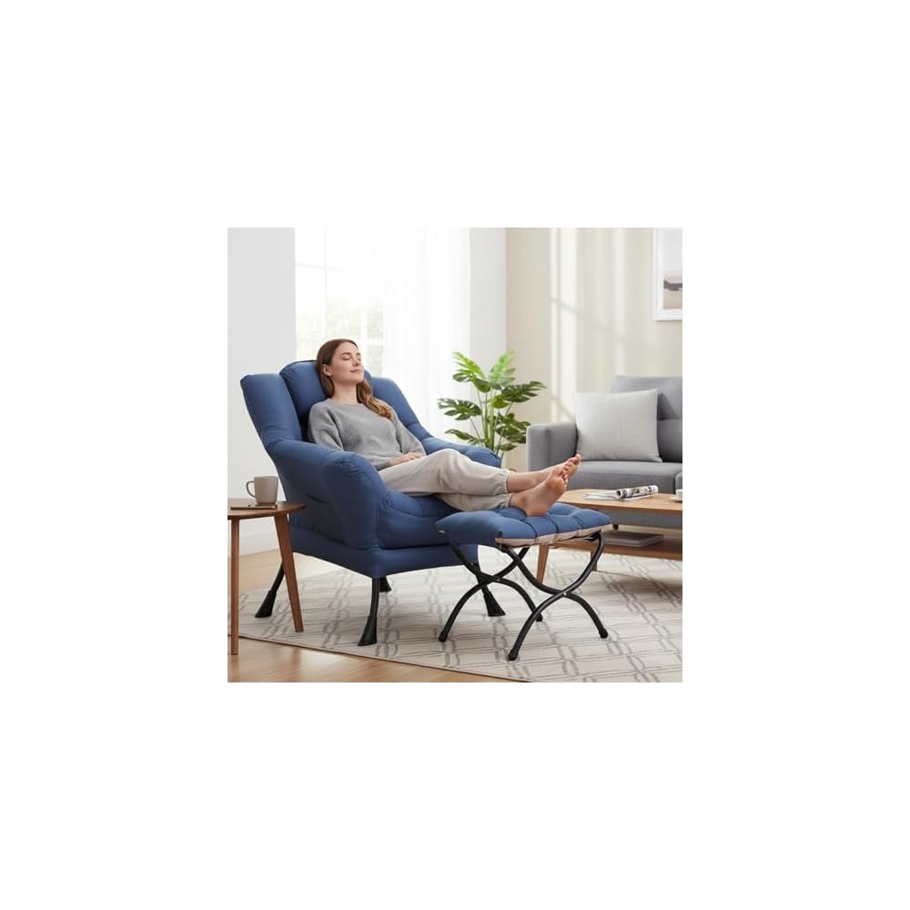Welnow Lazy Chair with Ottoman, Reading Chair with Footrest,Royal Blue
