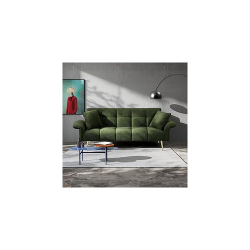 70" Futon Sofa Bed,Teddy Fleece Fabric Couch Bed (Dark Green)