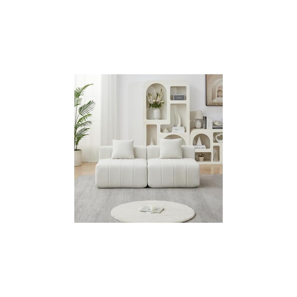 Sectional Sofa with 2 Pillows, Chenille Symmetrical Modular Design