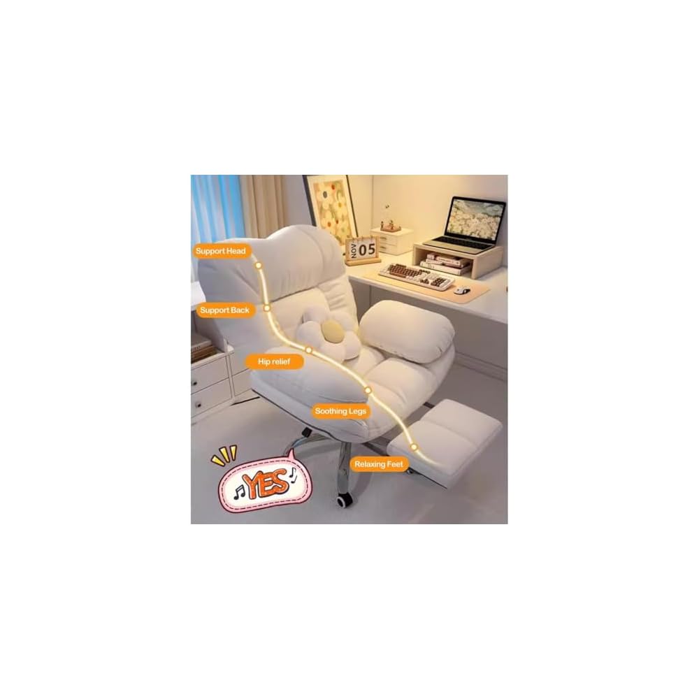 Ergonomic Gaming Chair with Recliner, Comfortable Home Office Desk Chair, Lazy Sofa with Footrest, Adjustable Backrest for Living Room & Computer Use, Light Gray, One Size