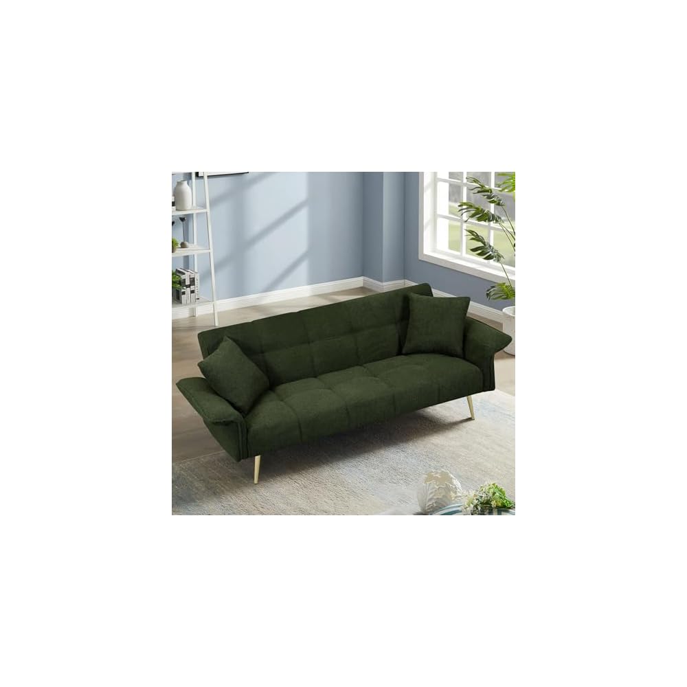 HRVEOCEI 70" Modern Teddy Convertible Folding Futon Couch Sofa Bed with Adjustable Backres & Arm, Memory Foam Loveseat Sofa for Compact Living Space, Dorm, Game Studio, Apartment, Bedroom (Green)