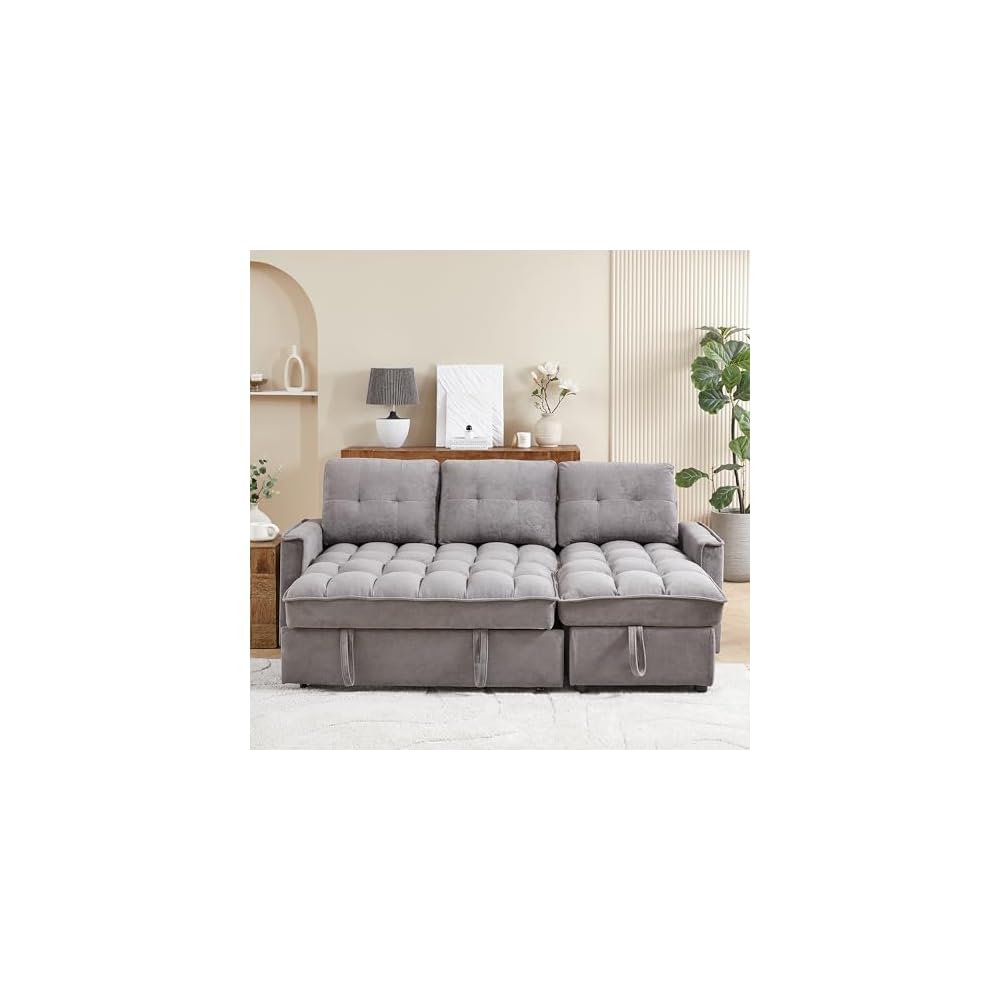 KEIKI 71.3" Convertible Sectional Sofa Bed, Pull Out Couch with Storage Chaise, USB & Type-C Ports, Chenille L Shaped Sleeper Sofa for Movie Nights, Family Room, Living Room Furniture