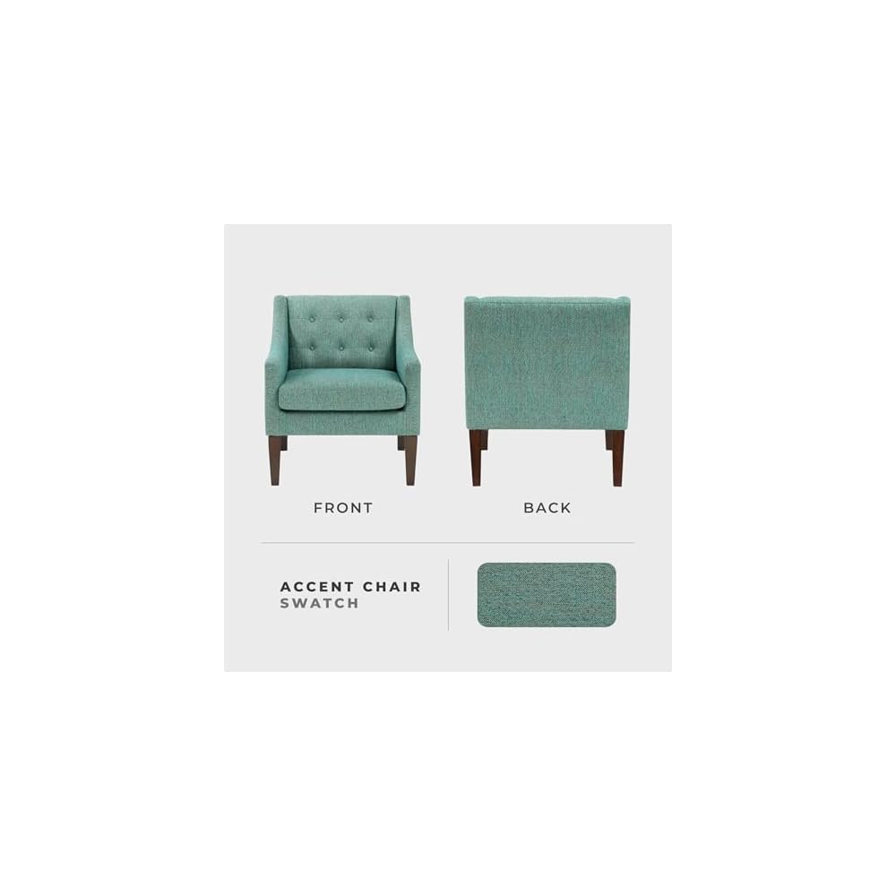 Lexicon Living Room Accent Chair, Textured Fabric Upholstered Arm Chair with Button Tufted Back, Sloped Arms and Wooden Legs, Green