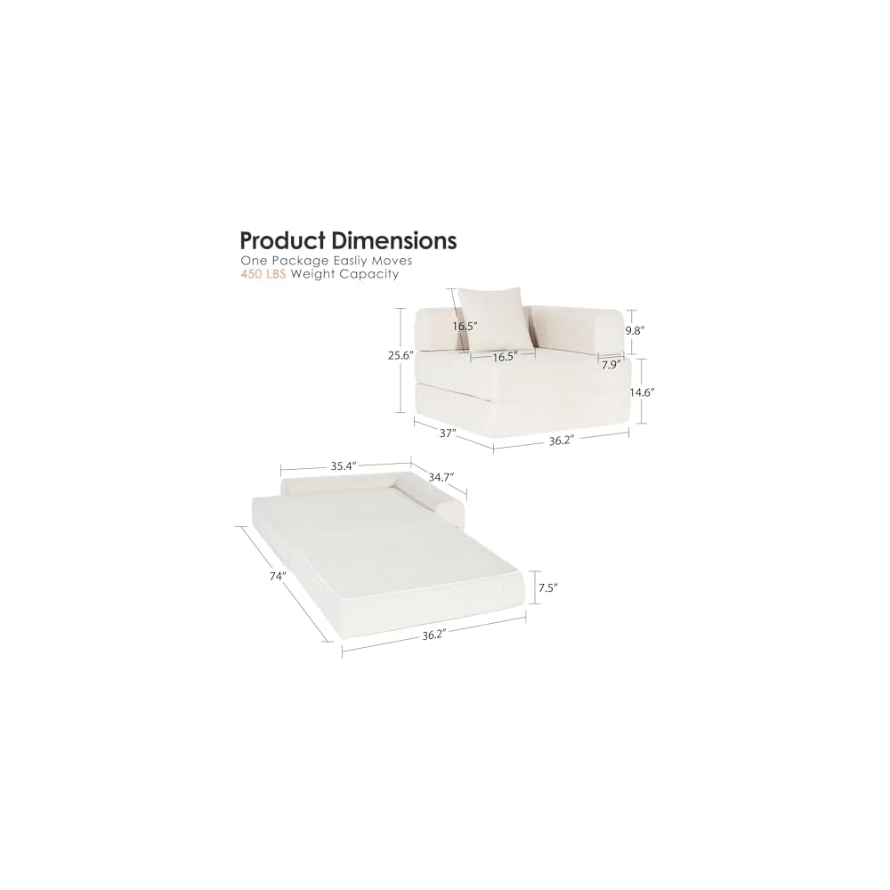 Folding Sofa Bed Convertible Boneless Couch, 3 in 1 Single Sleeping Chair