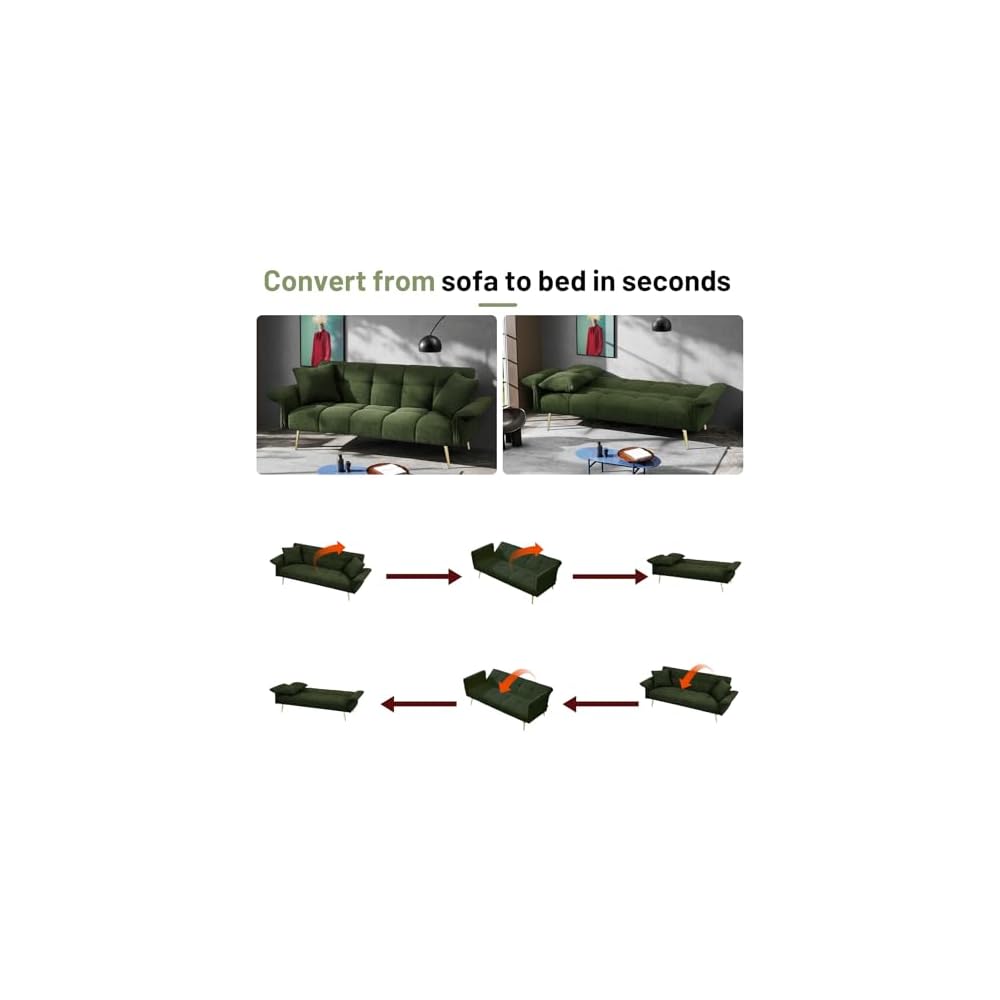 70" Futon Sofa Bed,Teddy Fleece Fabric Couch Bed (Dark Green)