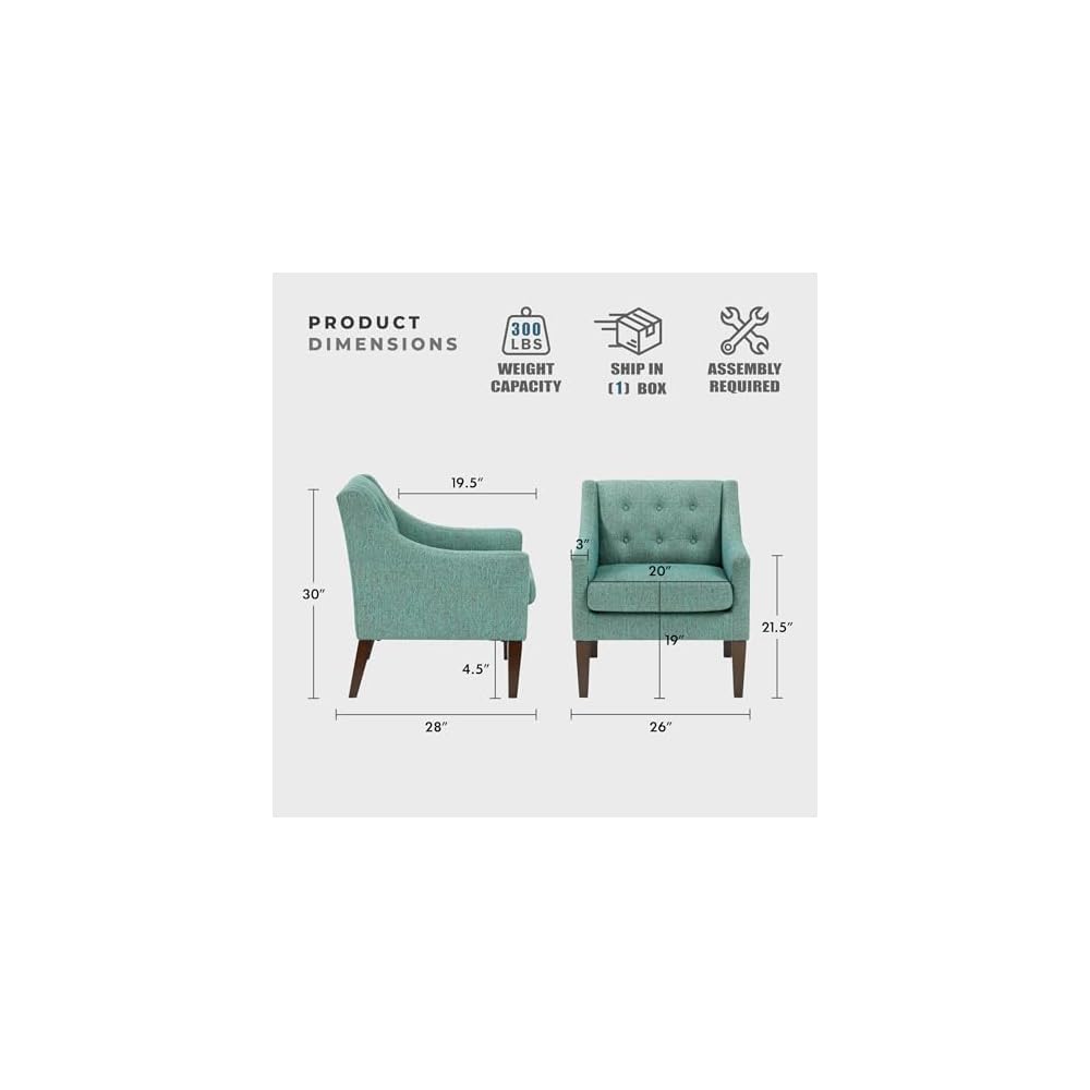 Lexicon Living Room Accent Chair, Textured Fabric Upholstered Arm Chair with Button Tufted Back, Sloped Arms and Wooden Legs, Green