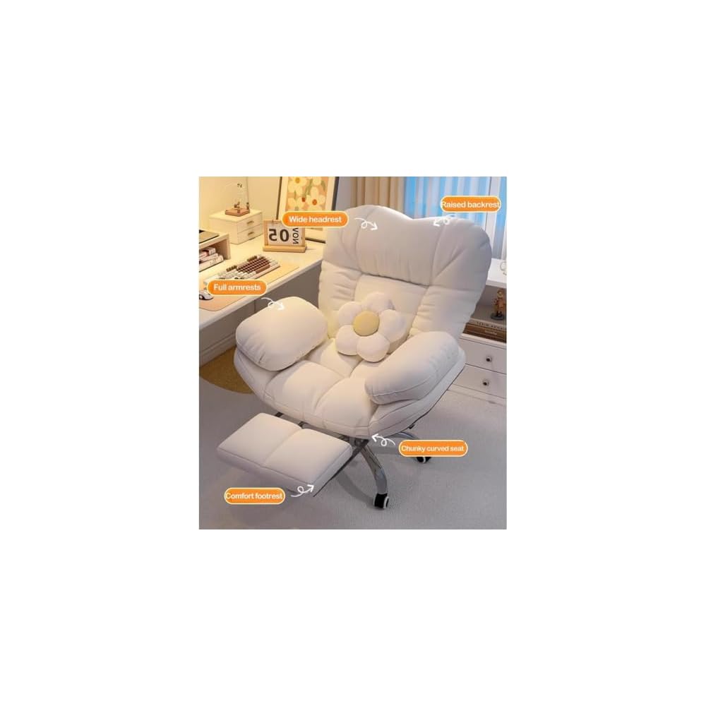 Ergonomic Gaming Chair with Recliner, Comfortable Home Office Desk Chair, Lazy Sofa with Footrest, Adjustable Backrest for Living Room & Computer Use, Light Gray, One Size
