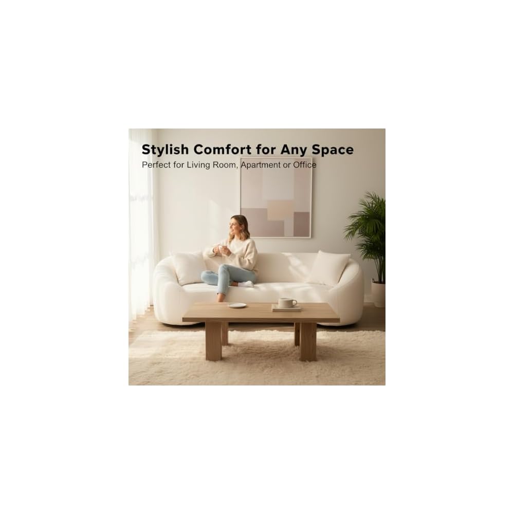 93.31 Inch White Curved Boucle Sofa, 3-Seater Solid Wood Frame