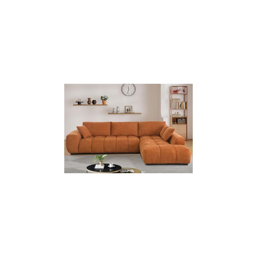 Modern L Shaped Couch for Living Room 118" Curved Sofa Sectional Couch with Right Facing Chaise Extra Large Cloud Sofas Chenille Plush Fluffy Couches with Deep Seats & Wider Arms (Orange)