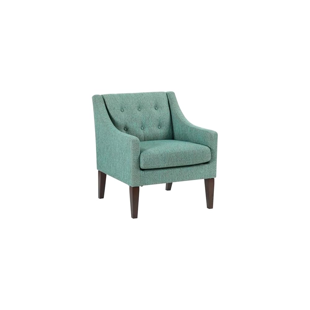 Lexicon Living Room Accent Chair, Textured Fabric Upholstered Arm Chair with Button Tufted Back, Sloped Arms and Wooden Legs, Green