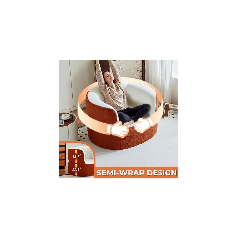 39" Orange Faux Shearling Boneless Sofa Chair with High Back, No Assembly