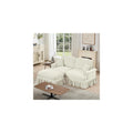 Modular Sectional Sofa Couch, Comfy Chenille Two-Seat Sofa with Removable Ruffles Pleats Skirts, Elegant Mid Century Sofa Couch, for Living Room, Bedroom, Apartment (Beige+White, 76.4inch+1 ottoman)
