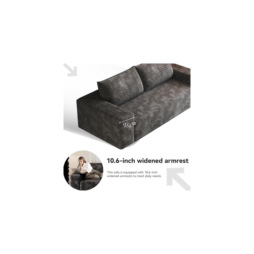 Cloud Loveseat Sofa, 71" Boneless Couch with Deep Seat, No Assembly Required, Comfy Corduroy Small Sofa for Living Room, Bedroom, Apartment (Black)