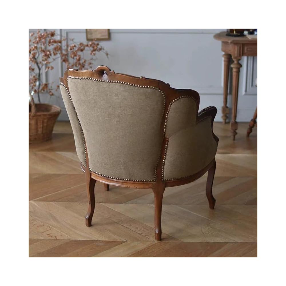 Vintage Solid Wood Accent Armchair, Upholstered Lounge Chair with Carved Frame and Nailhead Trim, Classic Single Sofa Chair for Living Room, Bedroom Studio