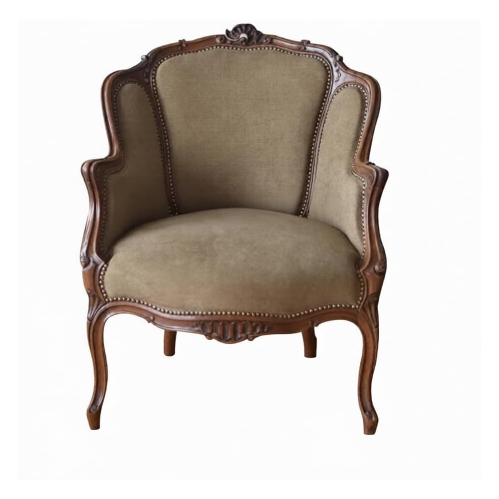 Vintage Solid Wood Accent Armchair, Upholstered Lounge Chair with Carved Frame and Nailhead Trim, Classic Single Sofa Chair for Living Room, Bedroom Studio