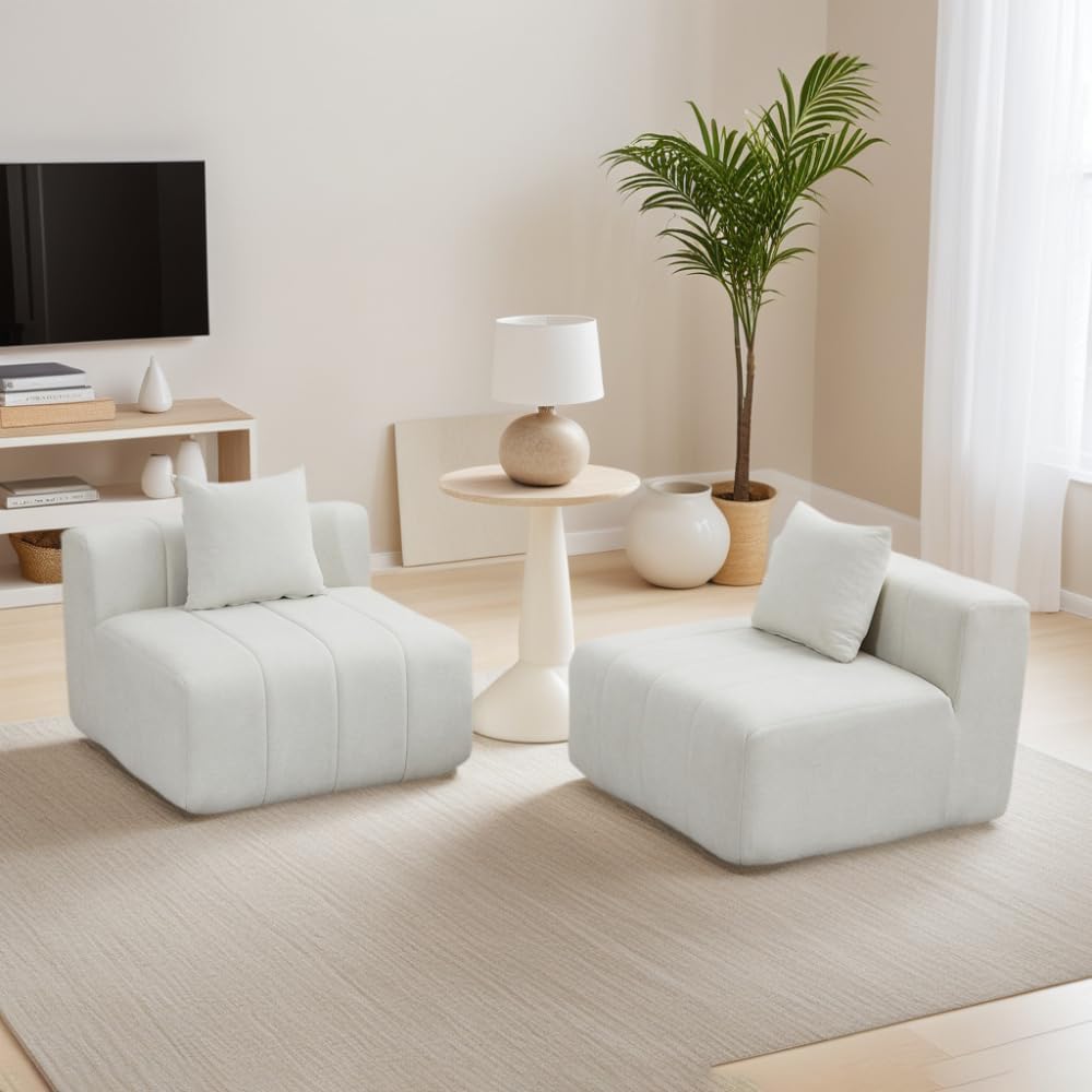 Sectional Sofa with 2 Pillows, Chenille Symmetrical Modular Design