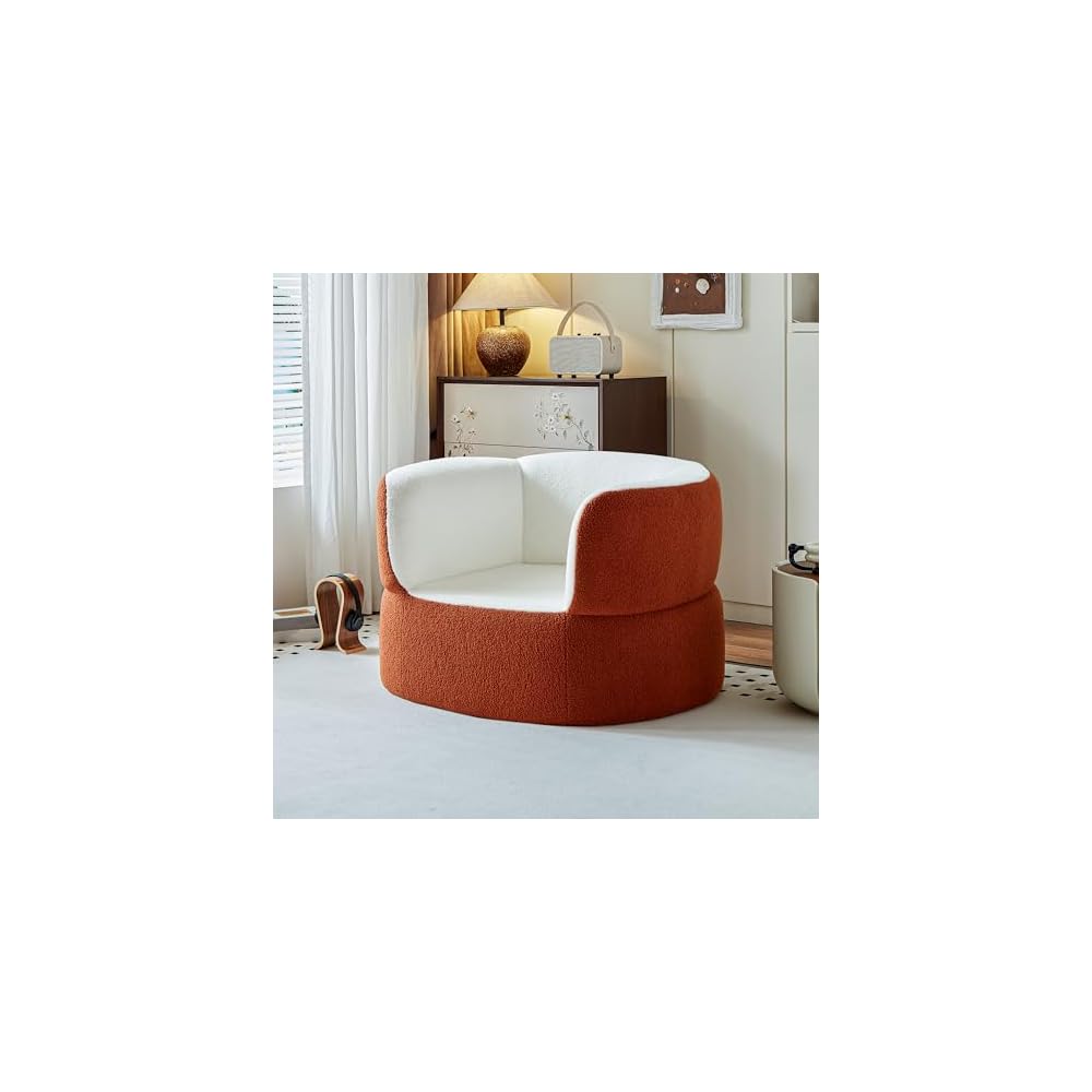 39" Orange Faux Shearling Boneless Sofa Chair with High Back, No Assembly