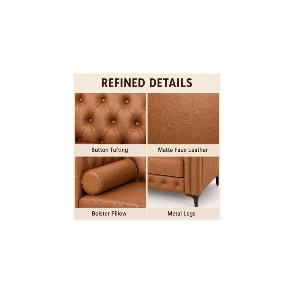 Faux Leather Couches & Mid Century Modern Couch for Living Room (Brown)