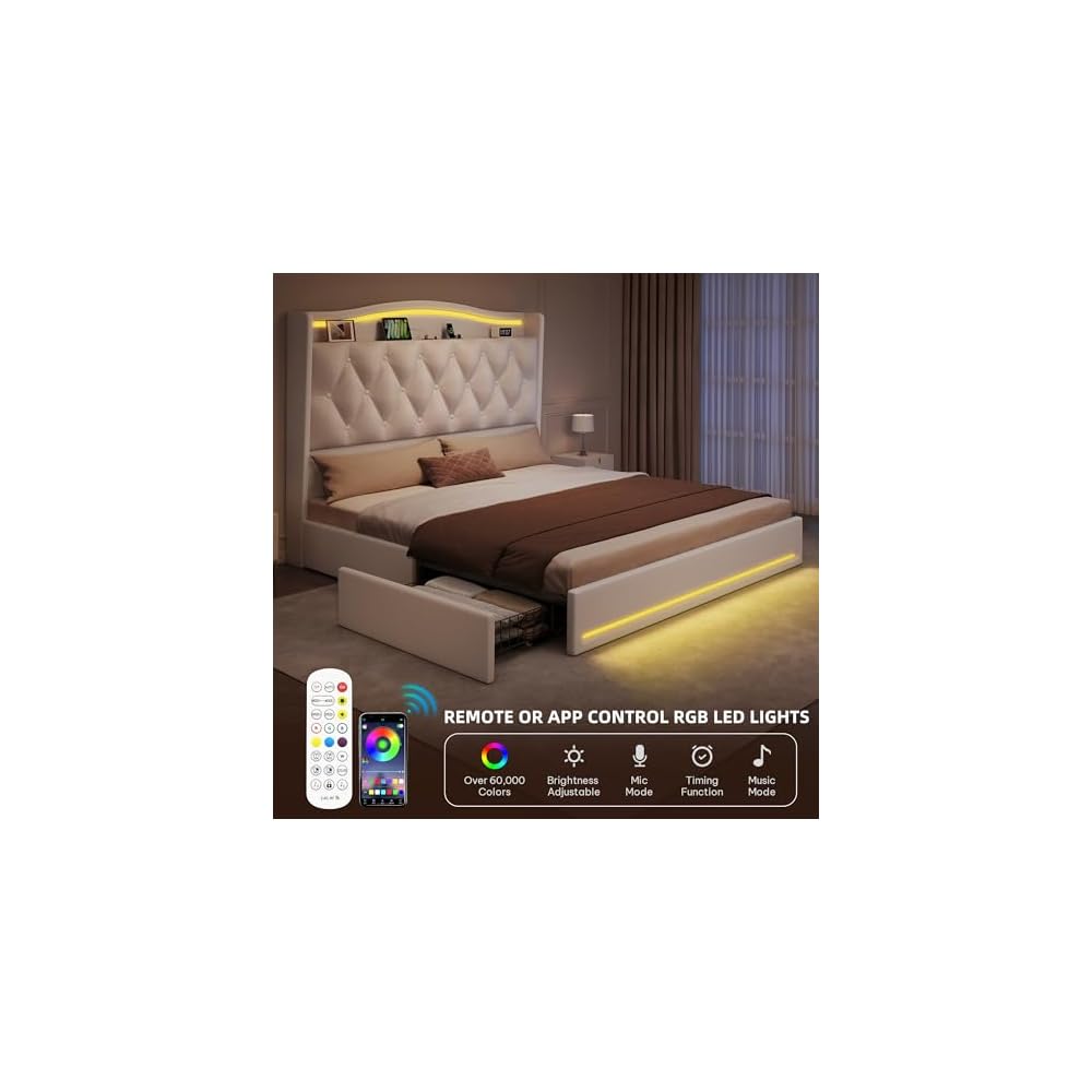 YITAHOME Queen Size Bed Frame with 4 Storage Drawers and RGB LED Lights