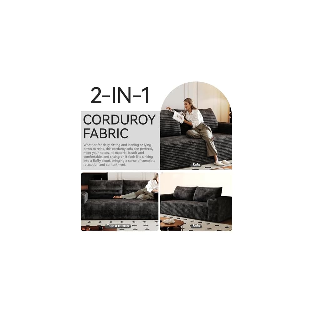 Cloud Loveseat Sofa, 71" Boneless Couch with Deep Seat, No Assembly Required, Comfy Corduroy Small Sofa for Living Room, Bedroom, Apartment (Black)