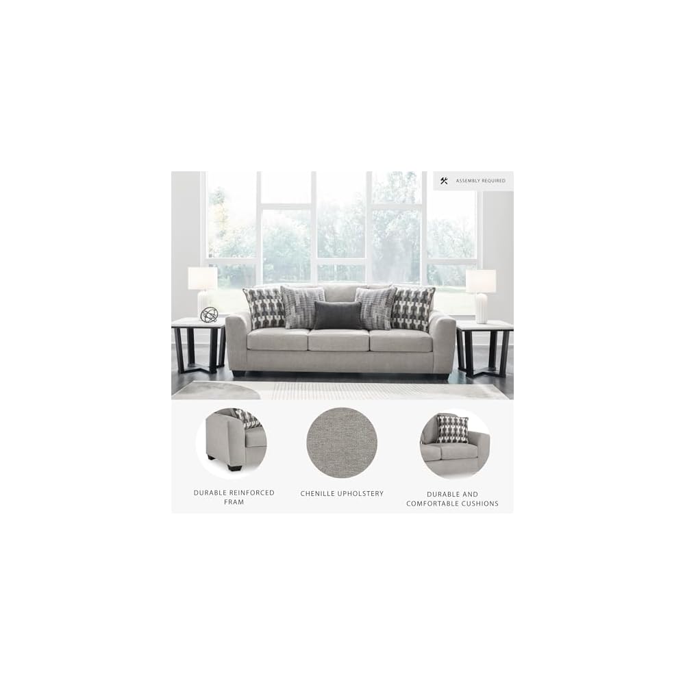 Signature Design by Ashley Sofa, 97 in, Gray Chenille, No Assembly Required