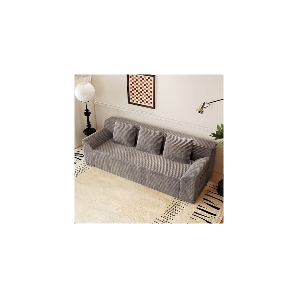 71" Cloud Boneless Loveseat Sofa Couch, Bean Bag 3-Seater Couch with Memory Foam, Corduroy Comfy Floor Sofa Deep Seat for Living Room, Bedroom, Apartment, No Assembly (Camel)