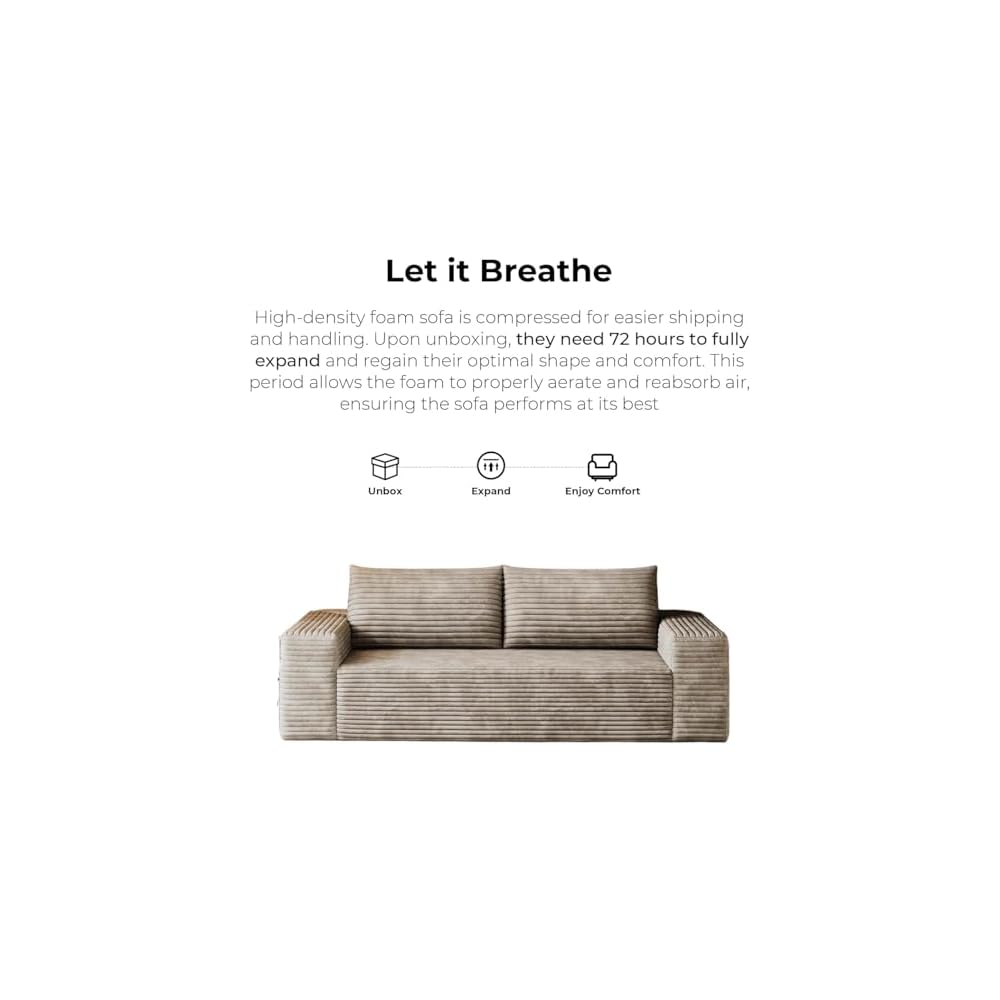 71" Cloud Boneless Loveseat Sofa Couch, Bean Bag 3-Seater Couch with Memory Foam, Corduroy Comfy Floor Sofa Deep Seat for Living Room, Bedroom, Apartment, No Assembly (Camel)