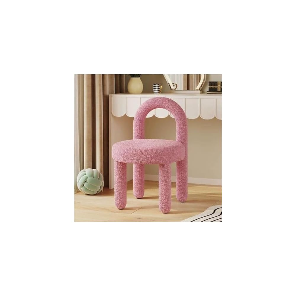 Stylish White Plush Comfort Dressing Chair with Backrest - Space-Saving Makeup & Office Chair for Small Spaces - Cute Design for Living Room & Home Office