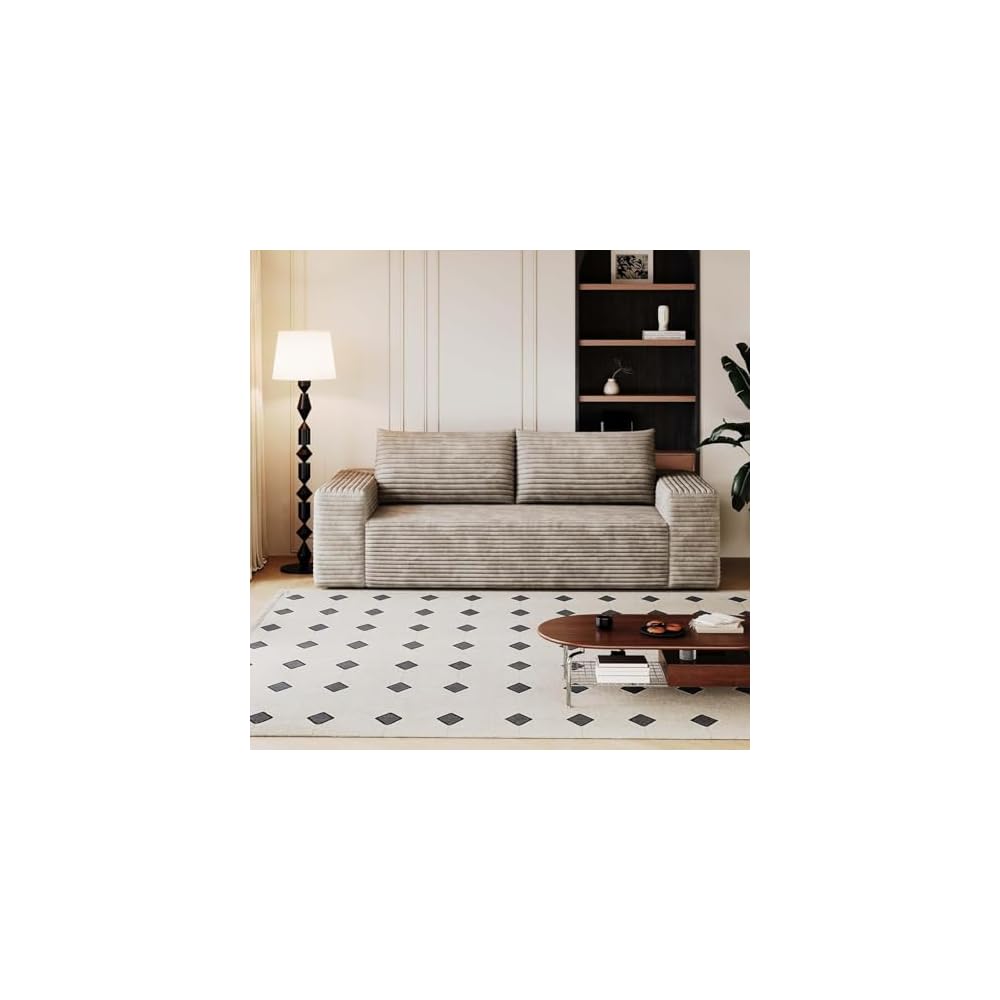 71" Cloud Boneless Loveseat Sofa Couch, Bean Bag 3-Seater Couch with Memory Foam, Corduroy Comfy Floor Sofa Deep Seat for Living Room, Bedroom, Apartment, No Assembly (Camel)
