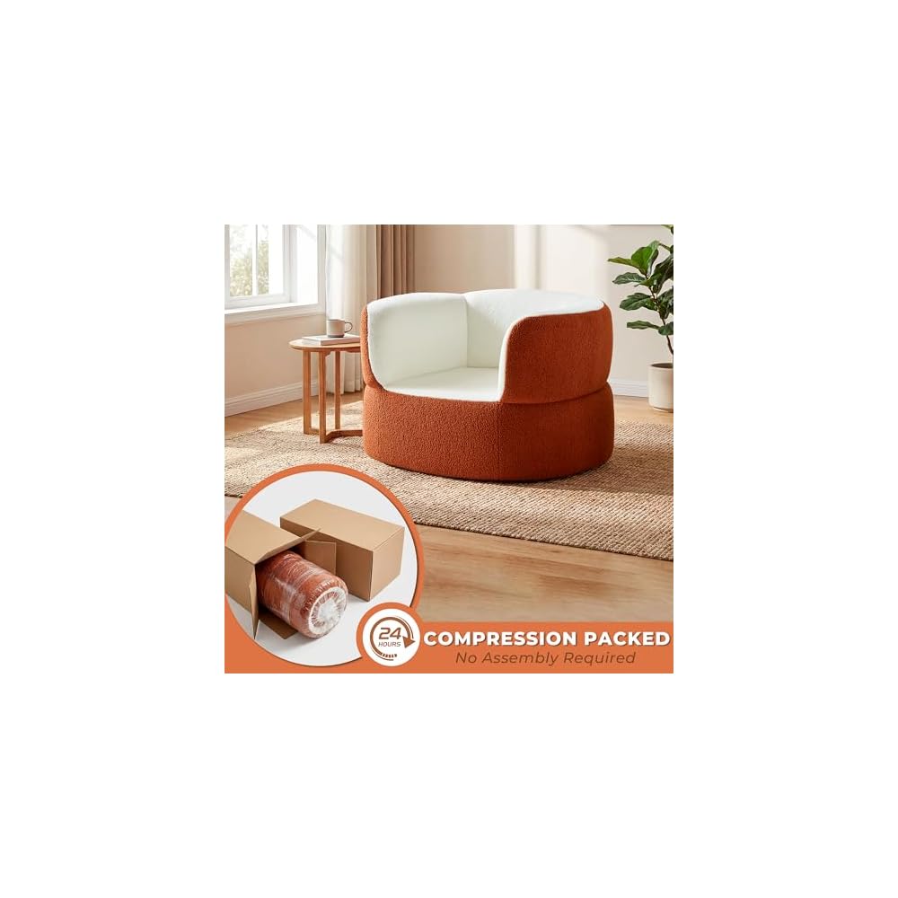 39" Orange Faux Shearling Boneless Sofa Chair with High Back, No Assembly