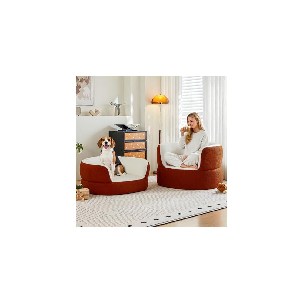 39" Orange Faux Shearling Boneless Sofa Chair with High Back, No Assembly