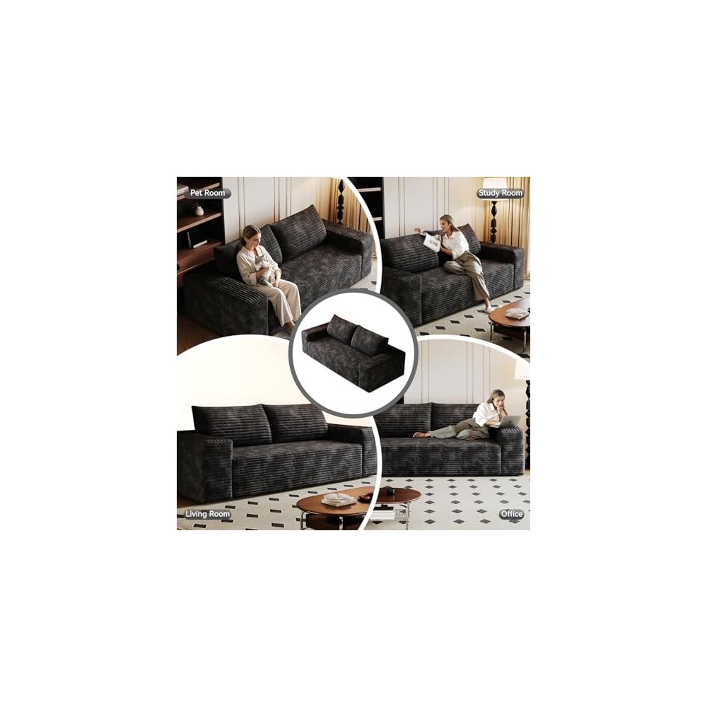 Cloud Loveseat Sofa, 71" Boneless Couch with Deep Seat, No Assembly Required, Comfy Corduroy Small Sofa for Living Room, Bedroom, Apartment (Black)