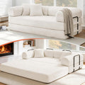 79'' Convertible Sofa Bed, Boneless Couch-in-a-Box, Corduroy Floor Futon Loveseat Sleeper, 26'' Deep Seat, Removable Machine-Wash Covers, Side Pockets, No Assembly, 2 Pillows, Warm Ivory