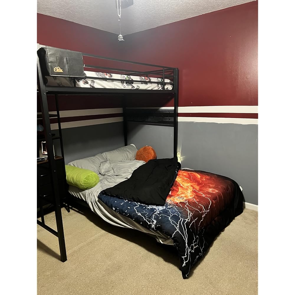 Bunk Bed Twin Over Full with 4 Storage Drawers and 3-Tier Bookshelf, Black