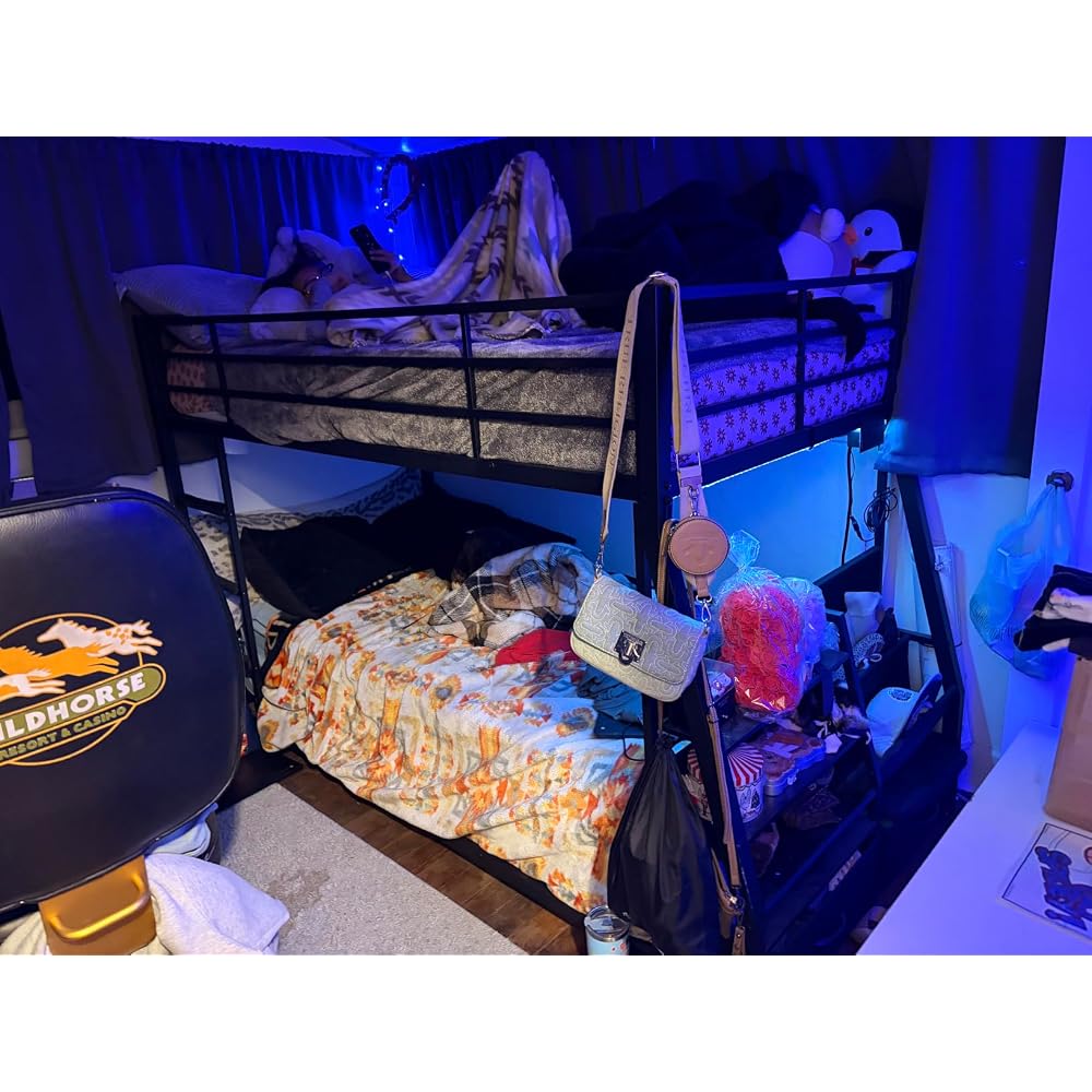 ADORNEVE Low Bunk Bed with Sling Bookshelves, Storage Drawers, Black
