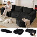 Boneless Couches for Living Room, L-Shaped Modular Sectional Sofa with Chaise, Modern Corduroy Cloud Couch with Deep Seat, Comfy Sponge Compression Convertible Sofas(Black)