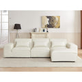 134" Oversized Minimalist-Modern Modular Sectional Sofa, Low Profile Feather Deep Seats Upholstered in Imitation Leather, White