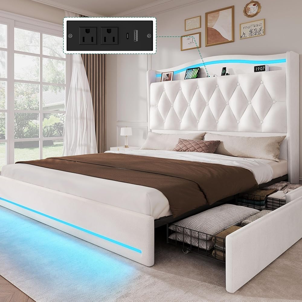 YITAHOME Queen Size Bed Frame with 4 Storage Drawers and RGB LED Lights